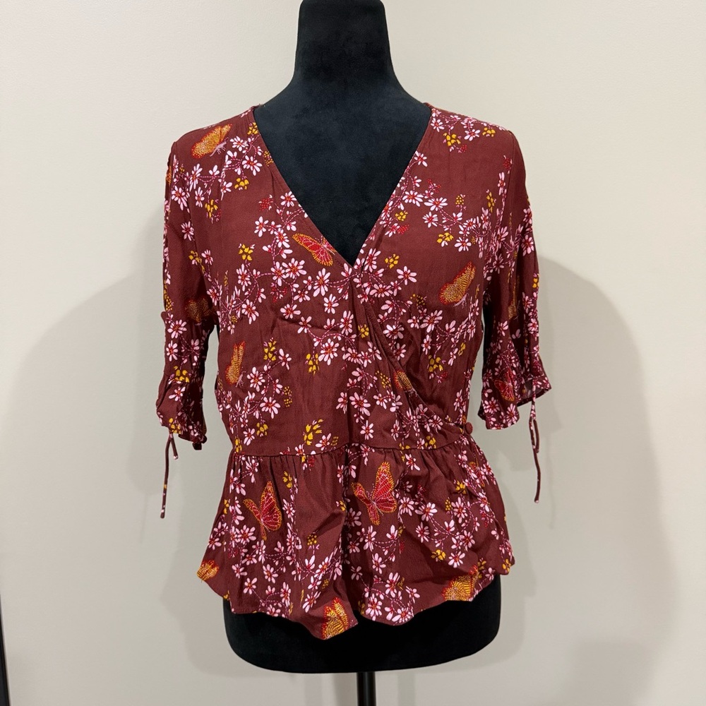 Madewell Butterfly Sanctuary Tie-Sleeve Wrap Top